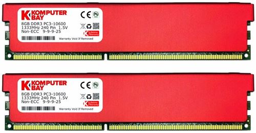Komputerbay 16 Go (2x 8 Go) DDR3 PC3-10600 1333MHz DIMM avec Red Heat Epandage 240 broches RAM bureau mémoire 9-9-9-25 XMP prêt