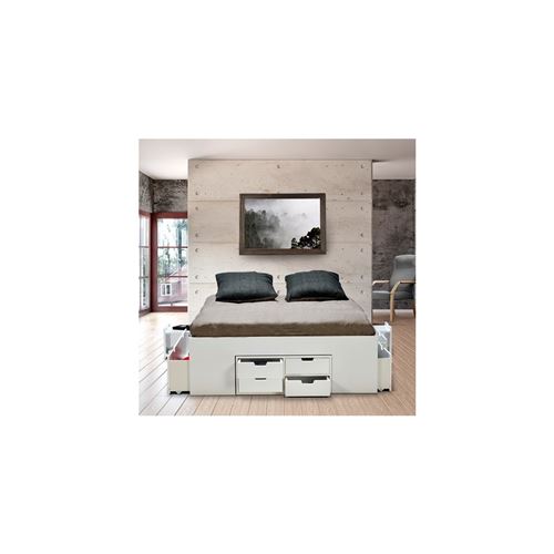 Lit Double Jazz 140x190 7 Tiroirs 2 Chevets Blanc Achat Prix Fnac