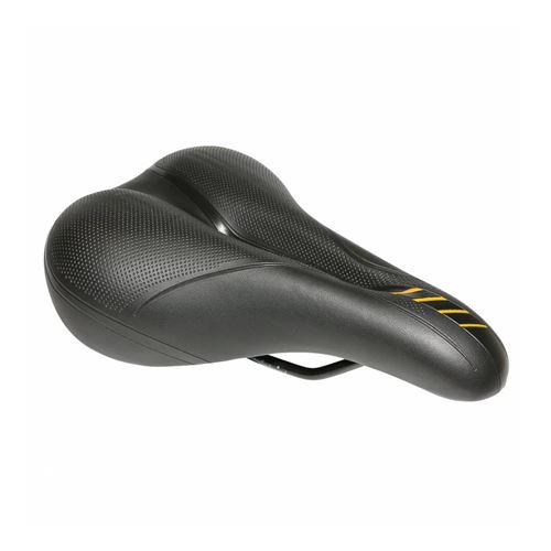 Selle xinda vtt confort junior xd803 noir deco orange 250x165mm avec trou central rail acier noir