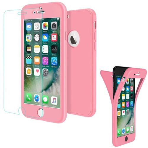 Coque Gel Silicone IPhone X 10 Intégrale 360Full Protection + Verre Trempé Couleur Rose Etuis Housse