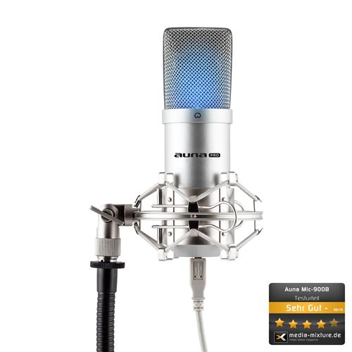 auna MIC-900S-LED Microphone à condensateur USB Studio -argent