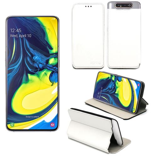 Housse Samsung Galaxy A80 blanche - Etui Coque Samsung Galaxy A80 Protection antichoc à rabat Smartphone 2019 - Accessoires Pochette Case XEPTIO