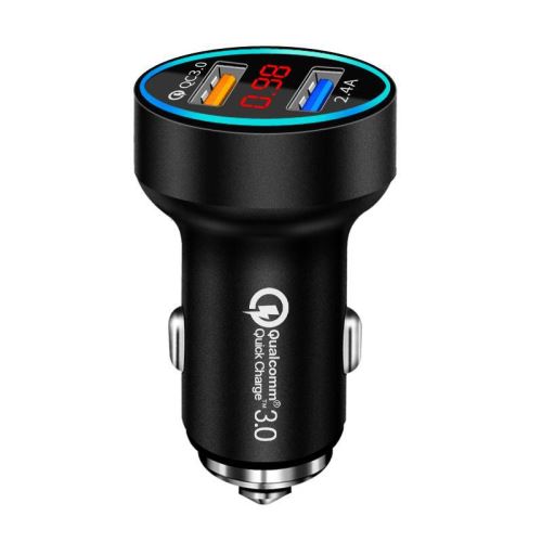 WISETONY® Chargeur de voiture en alliage d'aluminium rapide et intelligent avec 2 ports USB QC3.0 2.4A - Noir