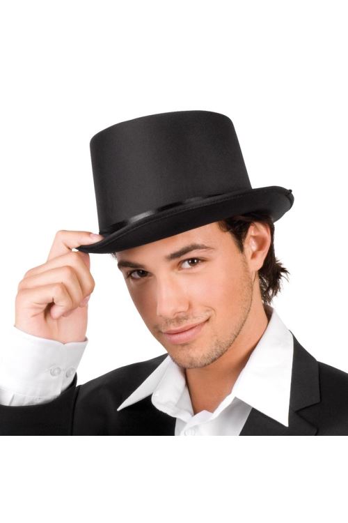 Chapeau Haut De Forme Satin Gala Noir Taille 57-59 - Noir