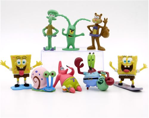 set de 8 personnage figurine Bob l'éponge Carlo Tentacule Patrick l'étoile de mer écureuil des sables Eugène Krabs Gary Plankton