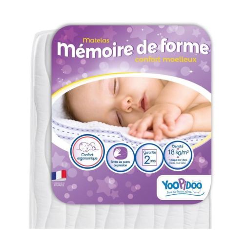 YOOPIDOO Matelas bébé Mémoire de forme - ergonomique - Fabrication française - 60 x 120 x 12 cm