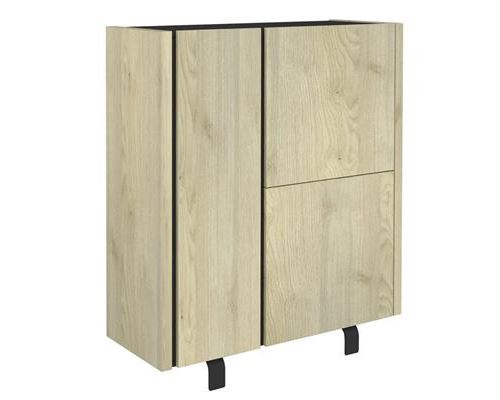 Buffet haut industriel couleur bois et effet béton JEFFREY-L 100 x P 40 x H 125 cm- Marron