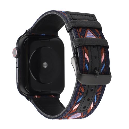 Non Communiqué Bleu Bracelet De Montre En Cuir Et Nylon Rétro Pour Apple Watch Series 6/ Se/ 5/ 4 44Mm - Image 1