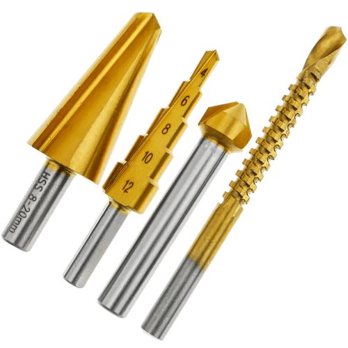 Foret à étages spiral pour perceuse et meuleuse 4 pièces hélicoïdales et fraisées