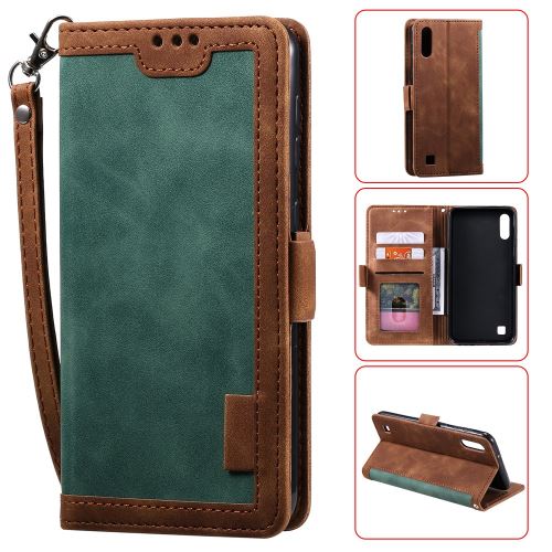 Etui en PU épissage de style rétro vert foncé pour votre Samsung Galaxy A01