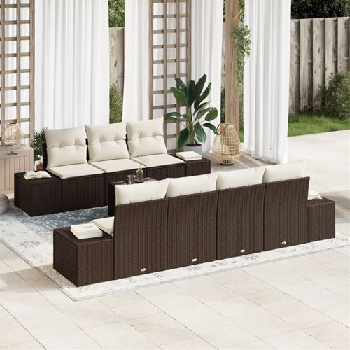 Non Communiqué Marron Ensemble De Canapé De Jardin 8 Pièces Avec Coussins En Poly Rattan