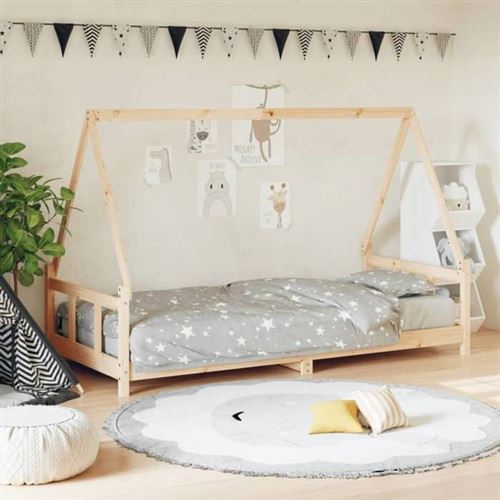 vidaXL Cadre de Lit pour Enfants, Lit Simple avec Sommier à Lattes, Meuble de Chambre à Coucher, Scandinave, Marron 90x200 834453