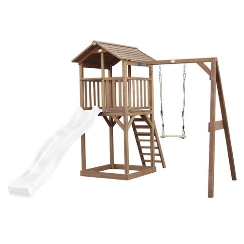 AXI Beach Tower avec Balancoire Simple Marron Toboggan Blanc