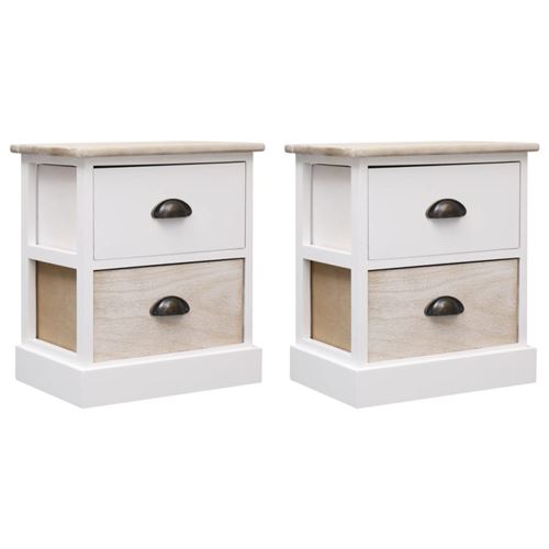 vidaXL 2 pcs Tables de chevet Blanc et naturel 38x28x45 cm Paulownia