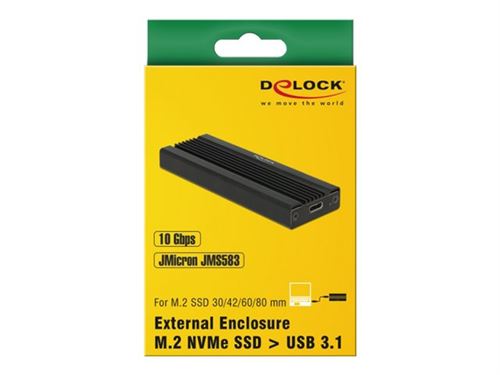 Delock Produits 42600 Delock Boitier externe pour M.2 NVMe PCIe SSD avec  SuperSpeed USB 10 Gbps (USB 3.2 Gen 2) USB Type-C™ femelle