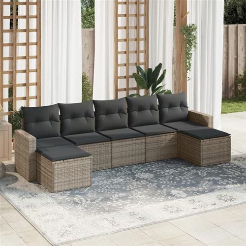 vidaXL Salon de jardin avec coussins 7 pcs gris résine tressée