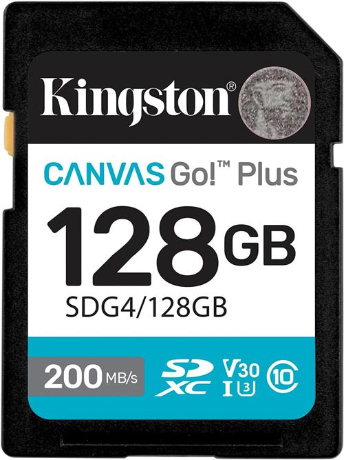Carte mémoire SDXC Kingston Canvas Go Plus 128Go 128g SDXC Gen4 200MB/s C10 UHS-I U3 V30 SDG4/128GB