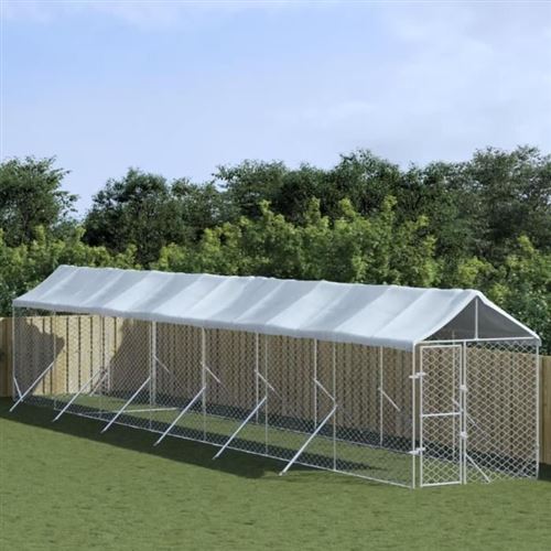 vidaXL Chenil d'extérieur pour chiens avec toit argenté 2x14x2,5 m, chenil pour chiens, cage pour chiens, cage pour animaux de compagnie, niche