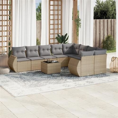 Non Communiqué Beige Vidaxl Salon De Jardin Modulable - Lot De 10 Pieces - Rotin - Avec Rangement