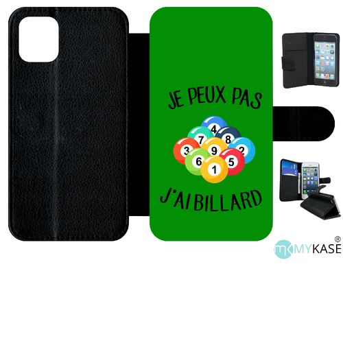 Etui My-Kase pour iPhone 11 - je peux pas j ai billard fond vert - Simili-cuir Noir