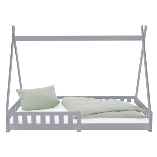 ML-Design Lit d'Enfants Tipi 90x200 cm Gris Clair avec Protection Antichutes et Sommier à