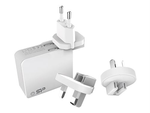 Silicon Power WC102P - Adaptateur secteur - 12 Watt - 2.4 A - 2 connecteurs de sortie (USB) - blanc