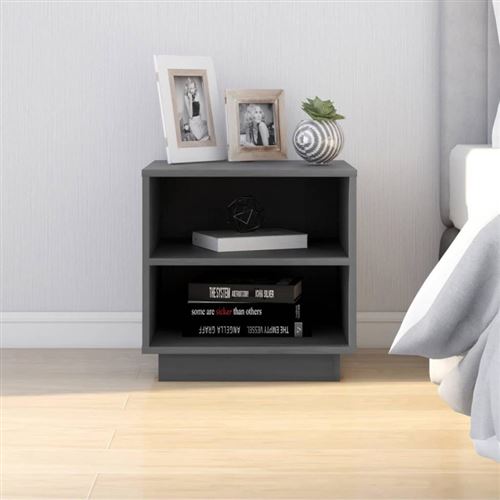 vidaXL Table de chevet Gris 40x34x40 cm Bois de pin solide813329