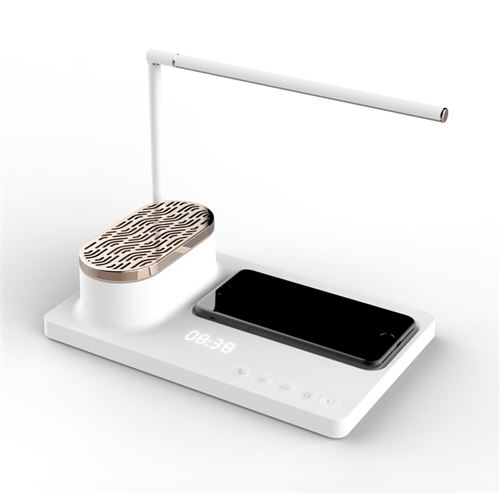 Lampe de chevet L4 avec haut-parleur Bluetooth chargeur de téléphone portable blanc