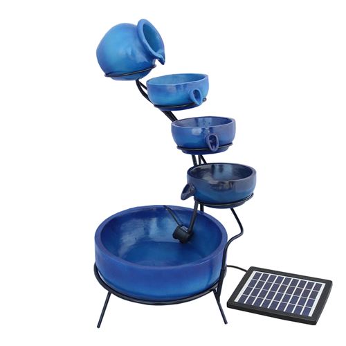 Fontaine &eacute;nergie solaire&agrave; 4 niveaux de bols renversants bleu 27604