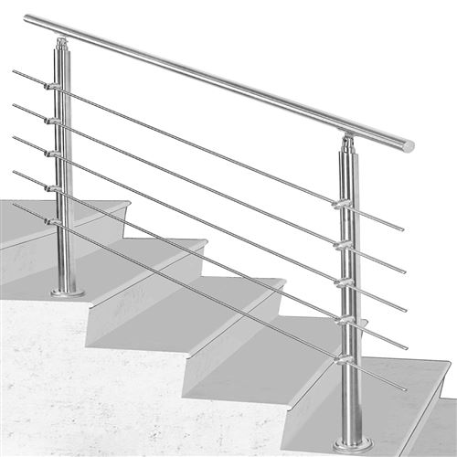 Garde-corps Rampe d'escalier Escalier Acier Inoxydable utilisable comme , Parapet rambarde, balcon ou terrasse 150cm avec 5 Tringles