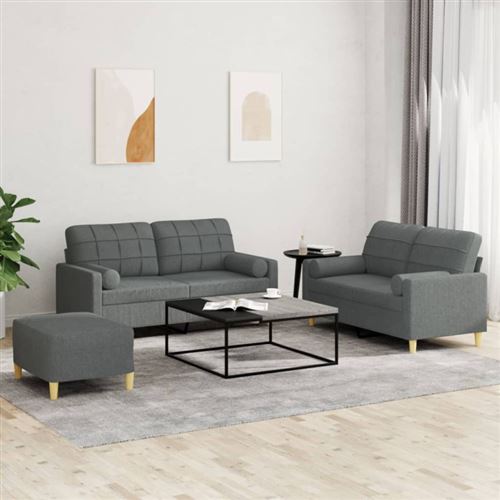 Non Communiqué Gris Foncé Ensemble De Canapés 3 Pcs Coussins Tissu