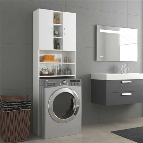 vidaXL Meuble pour machine à laver blanc brillant 64x25,5x190 cm