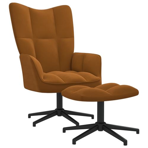 vidaXL - Fauteuil de relaxation avec repose-pied - Velours - Marron - Image 2