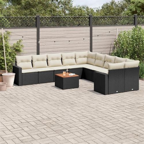 vidaXL Salon de Jardin avec Coussins 11 pcs, Canapés de Patio, Ensemble de Meubles, Mobilier de Terrasse Extérieur, Noir 3224313