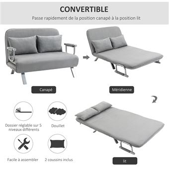 Canapé-lit Convertible 2 Places Igloo - Tissu Jaune, Clic-clac 127 Cm