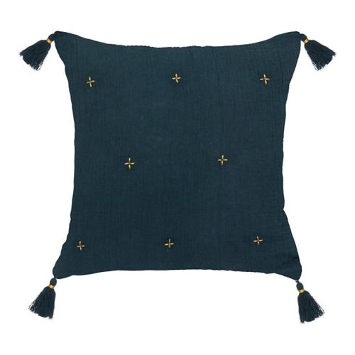 Non Communiqué Bleu Atmosphera Créateur D'intérieur - Coussin Déco À Pompons "Millo" 40X40cm Pétrole