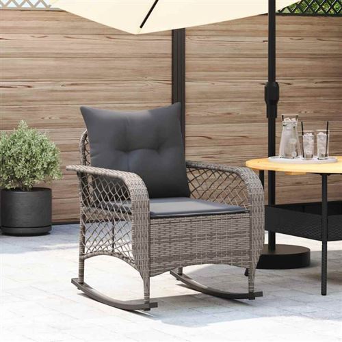 Non Communiqué Gris Chaise À Bascule De Jardin Avec Coussins Résine Tressée
