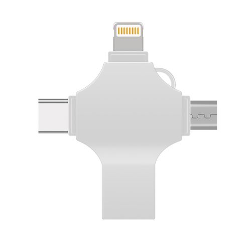 Clé USB 3.0 Forhud 4 en1,128Go USB Lightning Micro USB Type-C quatre-en-un disque U pour téléphone / PC / ordinateur - argent
