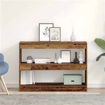 Bibliothèque Paravent en bois vieilli, 100x30x72 cm, Fabriqué en bois reconstitué - 1