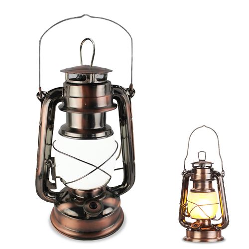 Lanterne Exterieur LED - Lumiere Blanche ou avec Effet de Flammes - Lampe Tempete - 60 Lumens - Design Retro - Etanche - 24 x 15 CM - Finition Laiton