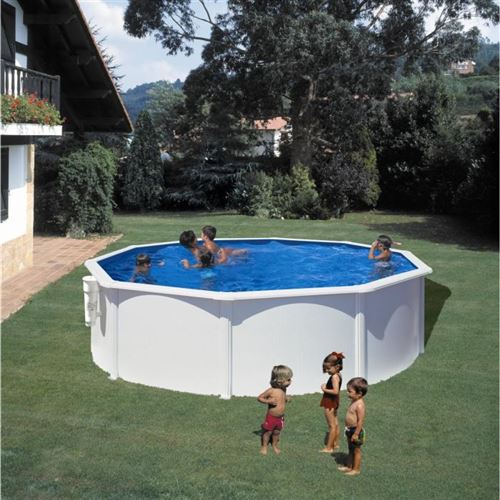Kit Piscine hors sol acier blanche ronde - Ø370 x H122 cm (Livrée échelle de sécurité + filtre a cartouche)
