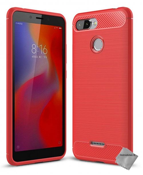 Housse etui coque silicone gel carbone pour Xiaomi Redmi 6 avec verre trempe - ROUGE