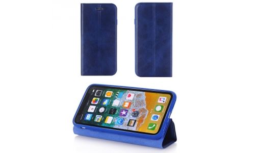 Etui retro-style iPhone X coloris bleu fonction stand