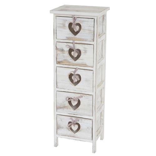 Table d'appoint Forli 5 tiroirs 86x29x25cm shabby vintage blanc