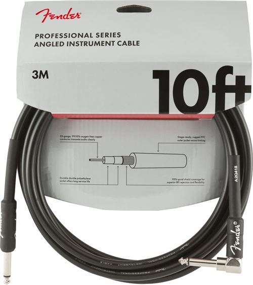 Câble jack Fender Professional Series Instrument, Droit-coudé, noir - 3m