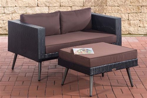 Fauteuil de Jardin Molde 2 Places en Polyrotin plat Noir avec repose-pieds , Marron terre/40 cm (Dunkelgrau)