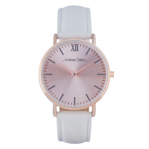 Montre Femme Andreas Osten à Quartz Cadran Rose Gold 36 mm Et Bracelet Blanc En PU AOW18039