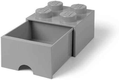 Lego Pierre De Rangement avec Tiroir 4 Plots 25 X 17 Cm Polypropylène Gris
