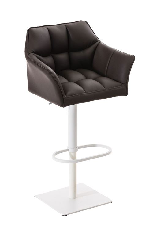 Tabouret de bar Damaso en similicuir - Piètement Tulipe Blanc - Siège Marron