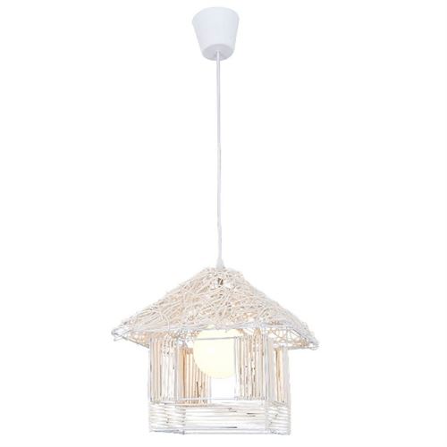 HOMEMANIA Lampe à Suspension Kulube Chandelier - de Plafond - Blanc en Bois, 35 x 35 x 90 cm, 1 x E27, Max 40W